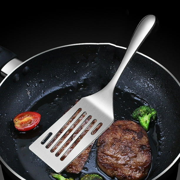 Xihbxyly Espátula para Carne, Construcción Duradera de Acero Inoxidable, Mango Ergonómico Largo, Ideal para Asar, Rostizar y Cocinar a La Parrilla, Cómoda para Levantar Carne, Tamaño 24,8 X 6,5 Cm, J