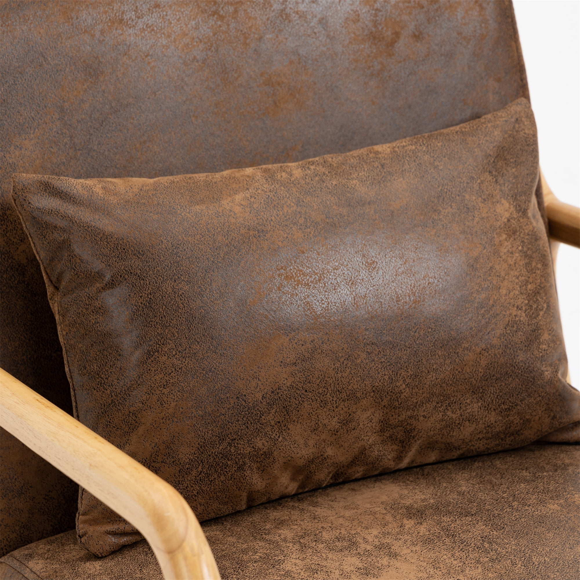 Aukfa Mid Century Modern Accent Chair w/ Lumbar Pillow for Living Room, Wood Frame, Leather, Brown