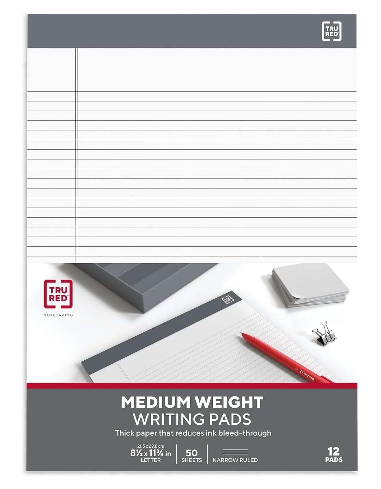 Notepads, 8.5” x 11.75”, Narrow Ruled, White, 50 Sheets/Pad, 12‑Pack