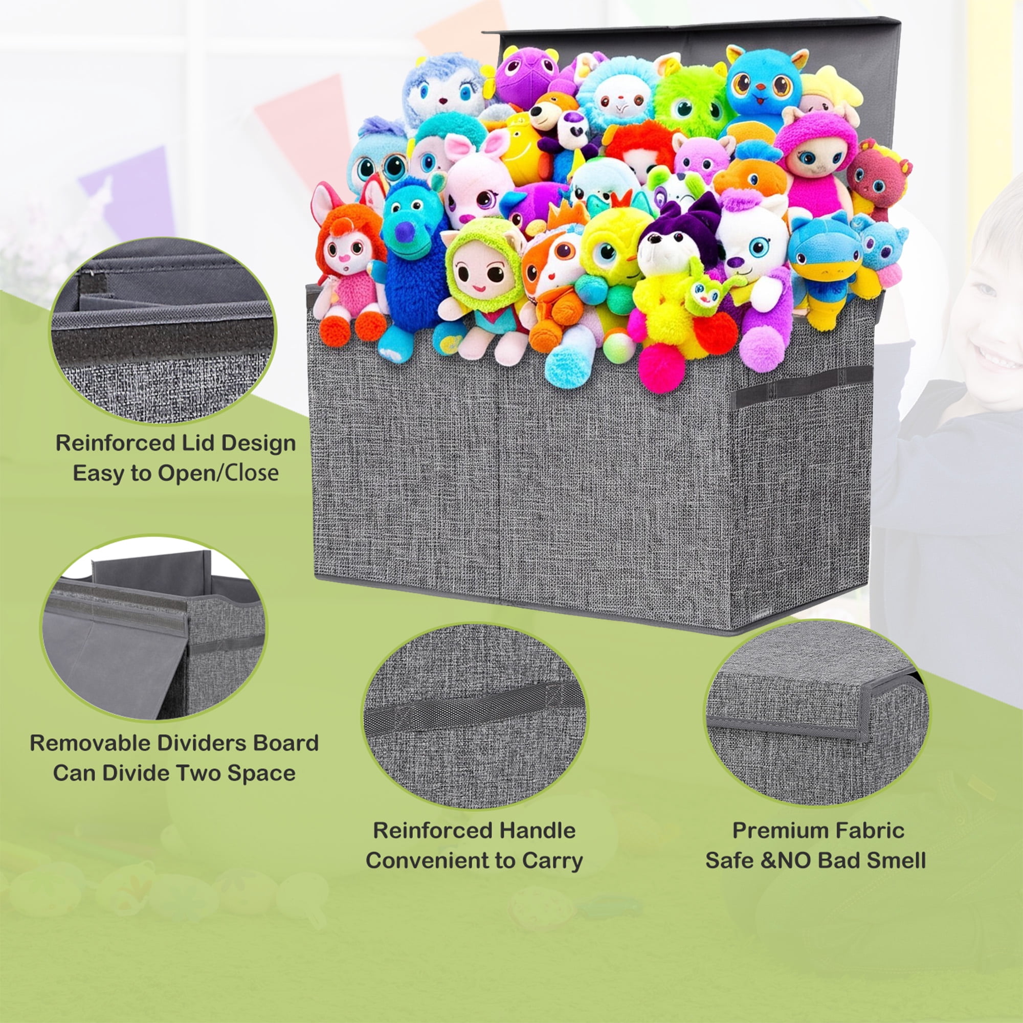 VICTORICH Extra Large Children's Collapsible Toy Storage Fabric 32 gal Kids Room Toy Chests, Gray