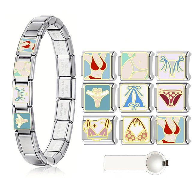 Italian Charms Bracelet Sets with 1Pcs Starter Bracelet 9Pcs Lingerie Themed Charms 9mm Italian Modular Charm Bracelet Personalized DIY Module Jewelry Gifts