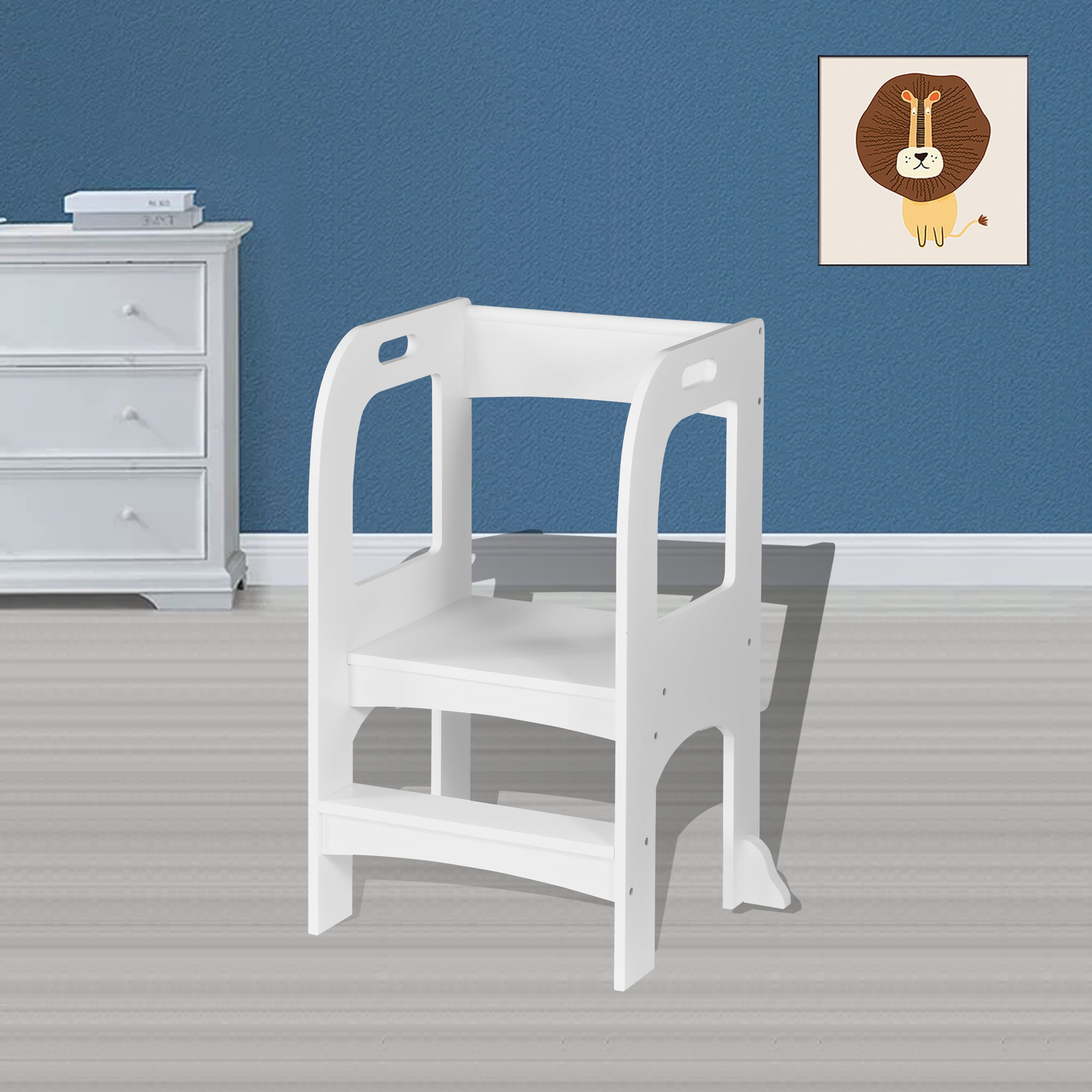 White Toddler Learning Standing Tower, MDF Kids Kitchen Helper Step Stool, Supports Up to 50 LBS for Kitchen Counter & Bathroom Daily Use