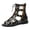 Black, variant on Womens Gladiator Sandals Hollow out Open Toe Summer Ankle Boots with Back Zipper Retro Studded Lace up Soft Leather Beach Flat Shoes Black Size 8.5