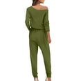 thumbnail image 4 of Lenpel Casual Jumpsuits for Women Crew Neck Long Sleeve Drawstring Waisted Overalls Tapered Leg Lounge Rompers, 4 of 6