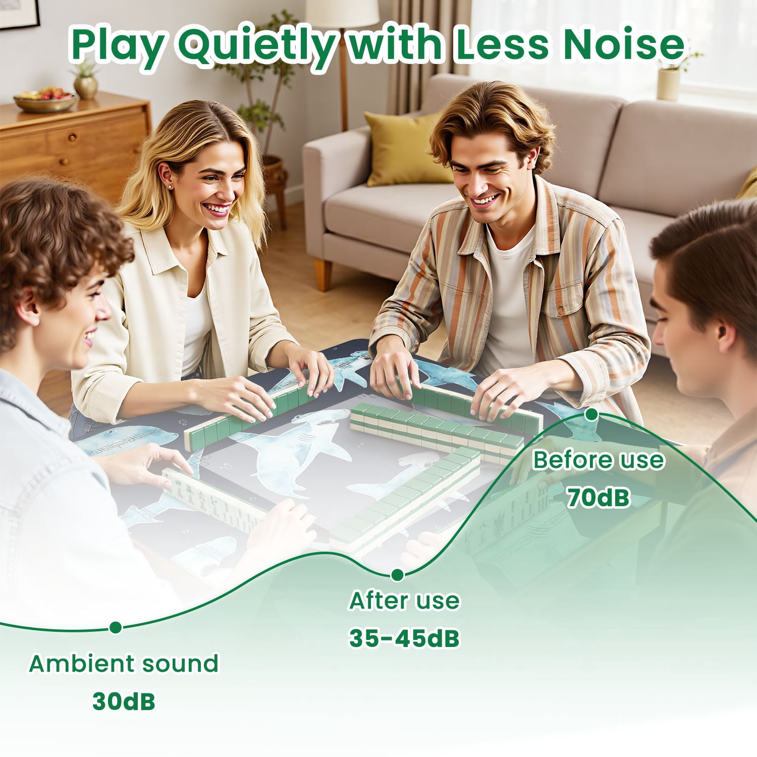 Mahjong Mat 31.5" x 31.5" Seamless watercolor hammerhead shark Non-Slip Noise Reduction American Mahjong Tiles Table Cover for Dominoes Poker Card Board Games Gift