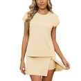 thumbnail image 2 of Women Summer 2 Piece Outfits Casual Crewneck Short Sleeve Tops and Side Split 2 in 1 Skorts Shorts Matching Sets, 2 of 5