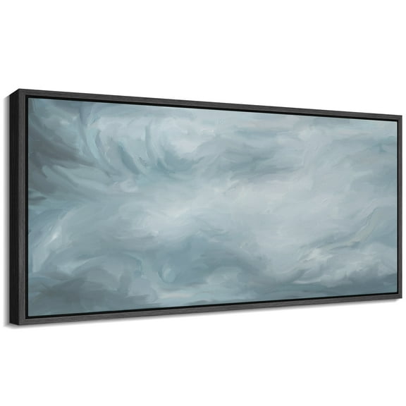 Large Framed Canvas Print Soft Blue Abstract Cloudscape Oil PaintingWall Art Decorative Ready to Hang Painting for Living room Bedroom 60x30 inches Black Frame
