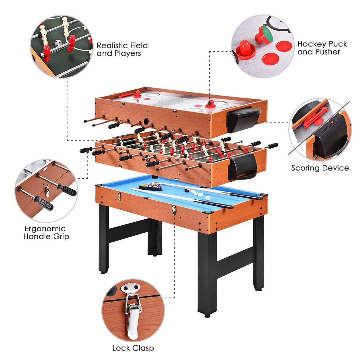 Topbuy 3-in-1 Multifunctional Game Table Soccer Billiard Slide Hockey