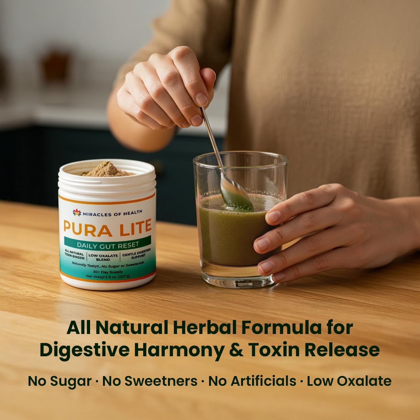 Miracles of Health Pura Lite | Daily Gentle Toxin Binder & Digestive Mix | Gut Wellness, Regularity | Psyllium, Flax, Fennel, Licorice | 100% Natural, Sugar-Free, Low Oxalate | 1 Month Supply