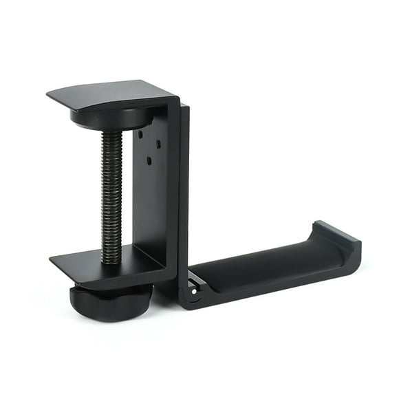 Yeacher Universal Aluminium Alloy Headphone Holder Bracket Hanger Metal Wall Clamp Hook Foldable Earphone Stand Desktop Mount Black