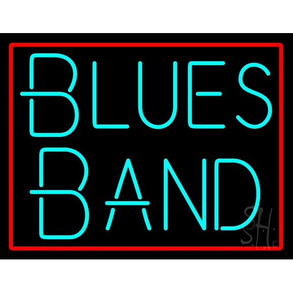 Turquoise Blues Band LED Neon Sign 15" Tall x 19" Wide - inches Black Square Cut Acrylic Backing, with Dimmer - Premium built indoor Sign for Studio, Club, Home décor, Event, Workshop, Storefront.