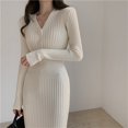 thumbnail image 1 of Vestido suéter de punto con cuello en V para mujer, ropa de calle de moda coreana, Top de manga larga, otoño e invierno, nuevo, 1 of 5