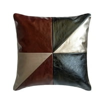 Cushion Cover Custom, Black & Brown 20"x20" (50x50 cm) Pillow Covers, Faux Leather Patchwork Metallic Leather Throw Pillows For Sofa, Geometric Halloween Decorations - Hide And Style