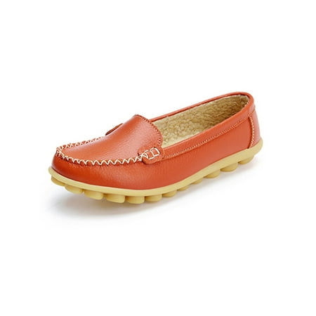 

Welliumy Womens Flats Plush Lined Walking Shoe Comfort Loafers Driving Moccasin Travel Lightweight Slip On Casual Shoes Orange 5.5