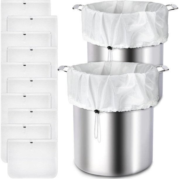 Paquete de 10 Bolsas de Cerveza Bolsa Coladora Reutilizable Bolsa Extra Grande de Malla Fina Bolsa Colador Filtros de Cerveza Fría Bolsa de Tela de Queso con Cordón