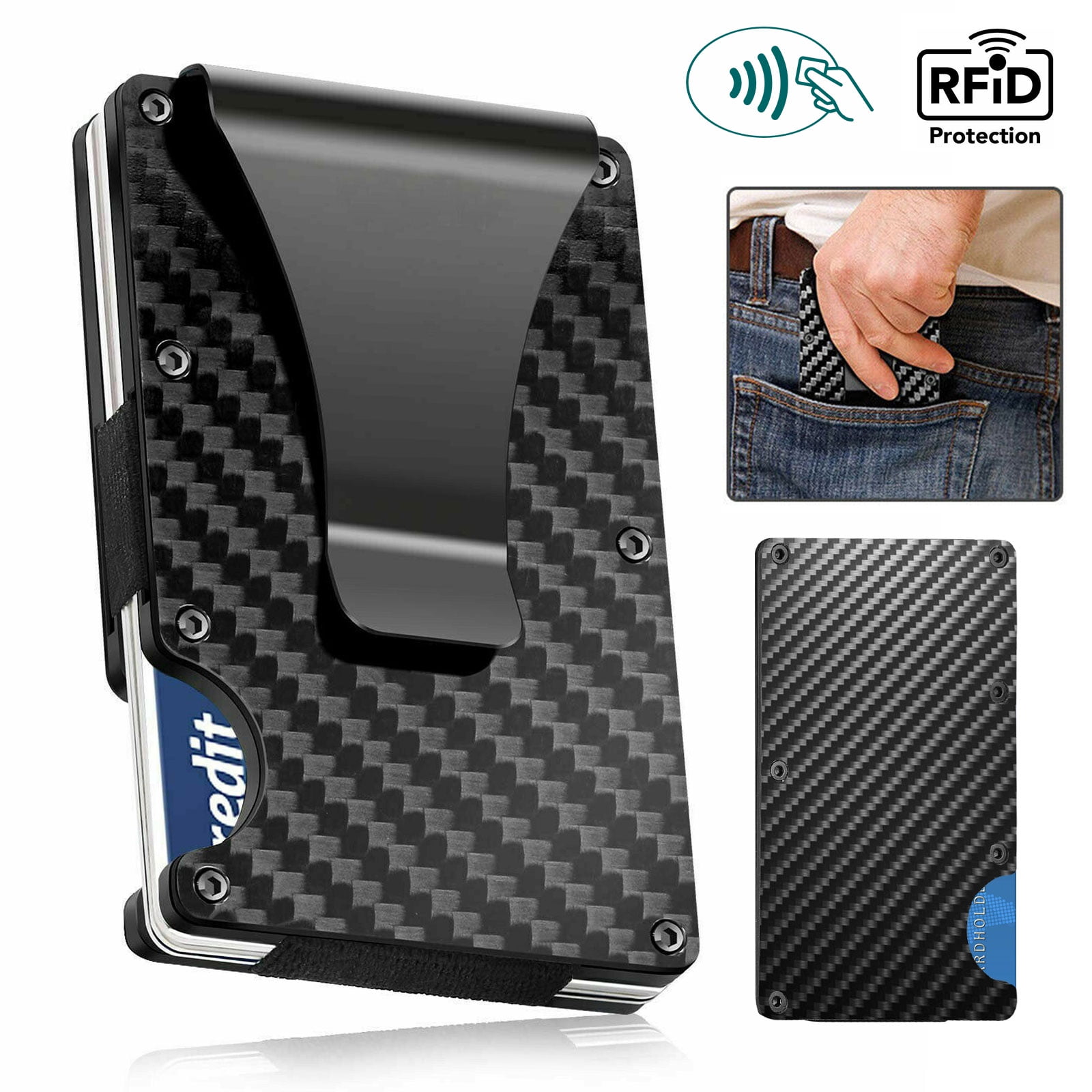 Minimalist Carbon Fiber Wallet Money Clip – RFID Blocking Credit Card ...