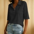 thumbnail image 4 of MOJOGO Women's Solid Color Shirsts Lightweight Cotton Linen Blend Half Sleeve Top with Quarter Snap Button Casual Work Summer Top 2XL, 4 of 8