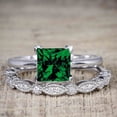thumbnail image 2 of JeenMata 1.75 Carat Square Cut Ethiopian Emerald Handmade Wedding Ring Set in 18k White Gold over Silver, 2 of 7