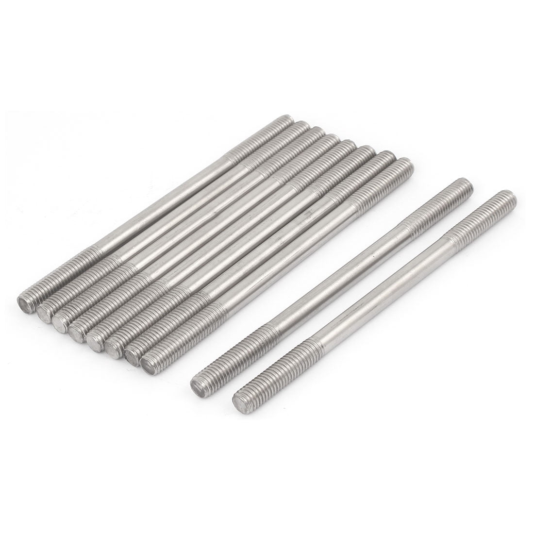 Unique Bargains M8 x 130mm Tight Adjustable Push Double End Thread Stud Teeth Rod 10pcs