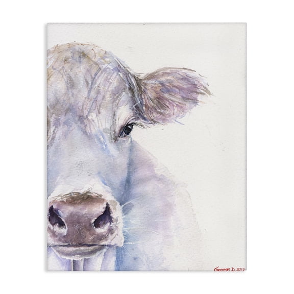Stupell Industries Farmhouse Large Cow Head Animal Blue Watercolor Canvas Art, 16 x 20, by George Dyachenko
