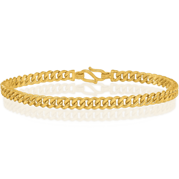 ICE CARATS 24K Solid Yellow Gold 5mm Thick Curb Chain Cuban Link Bracelet - 7.5 inch - Polished Men's