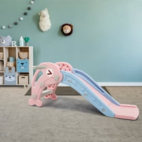 3 in 1 Slide for Kids, Toddler Play Climber Slide Toy with Basketball Hoop & Ball, Pink