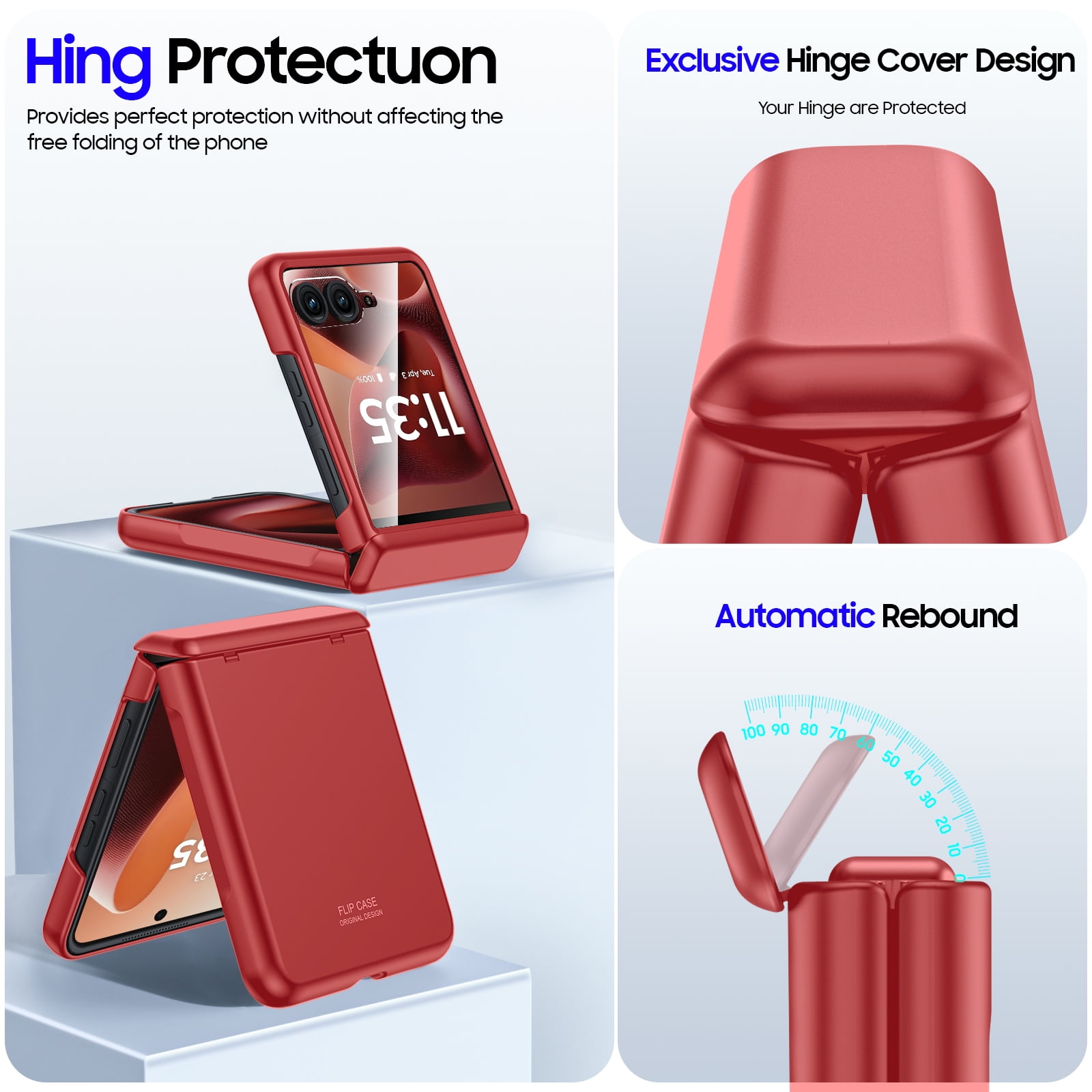 Oupeigar For Motorola Razr 60 Ultra Case With Hinge Protection,Built-in Screen Protector,Slim Full-Body Rugged Anti-Scratch Shockproof Protection Phone Case-Red