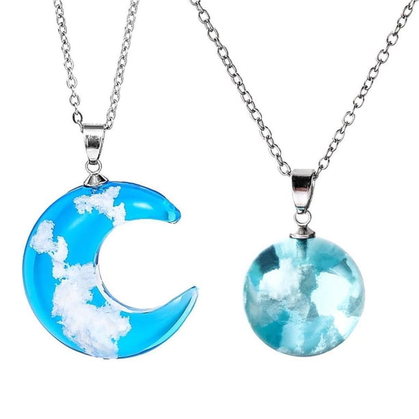 Collar De Clima Resina Transparente Bola Redonda/Collar Con Colgante De Luna Mujeres Cielo Azul Nubes Blancas Collar De Cadena Cateissary AP005559-00