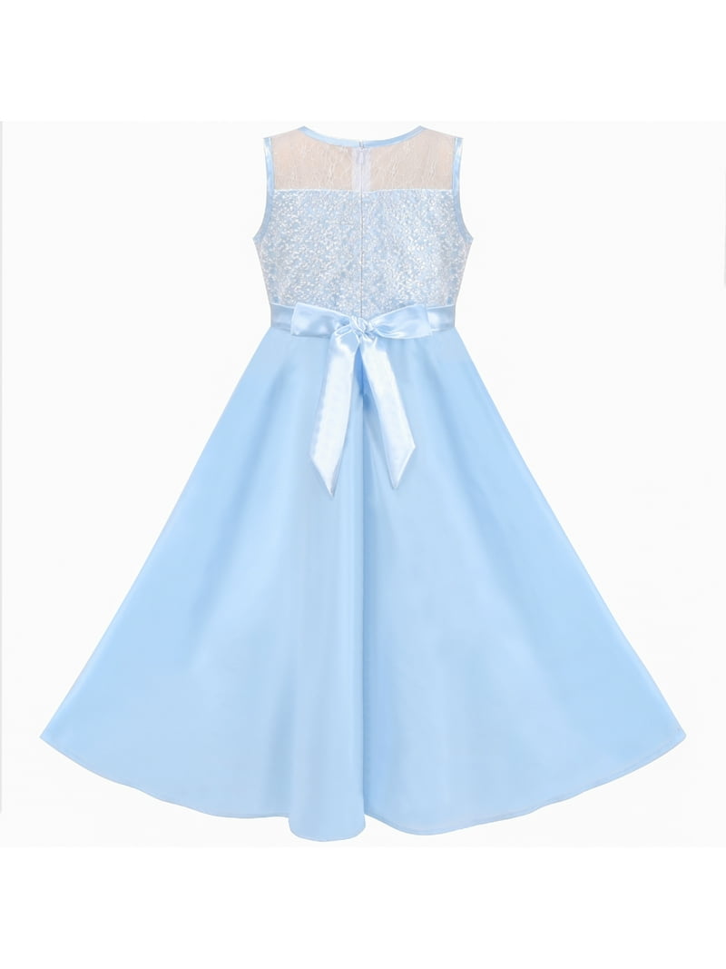 Girls Formal Sequin Wedding Dress Ice Blue Chiffon Bridesmaid Dance Party  Maxi Gown For 8 Years