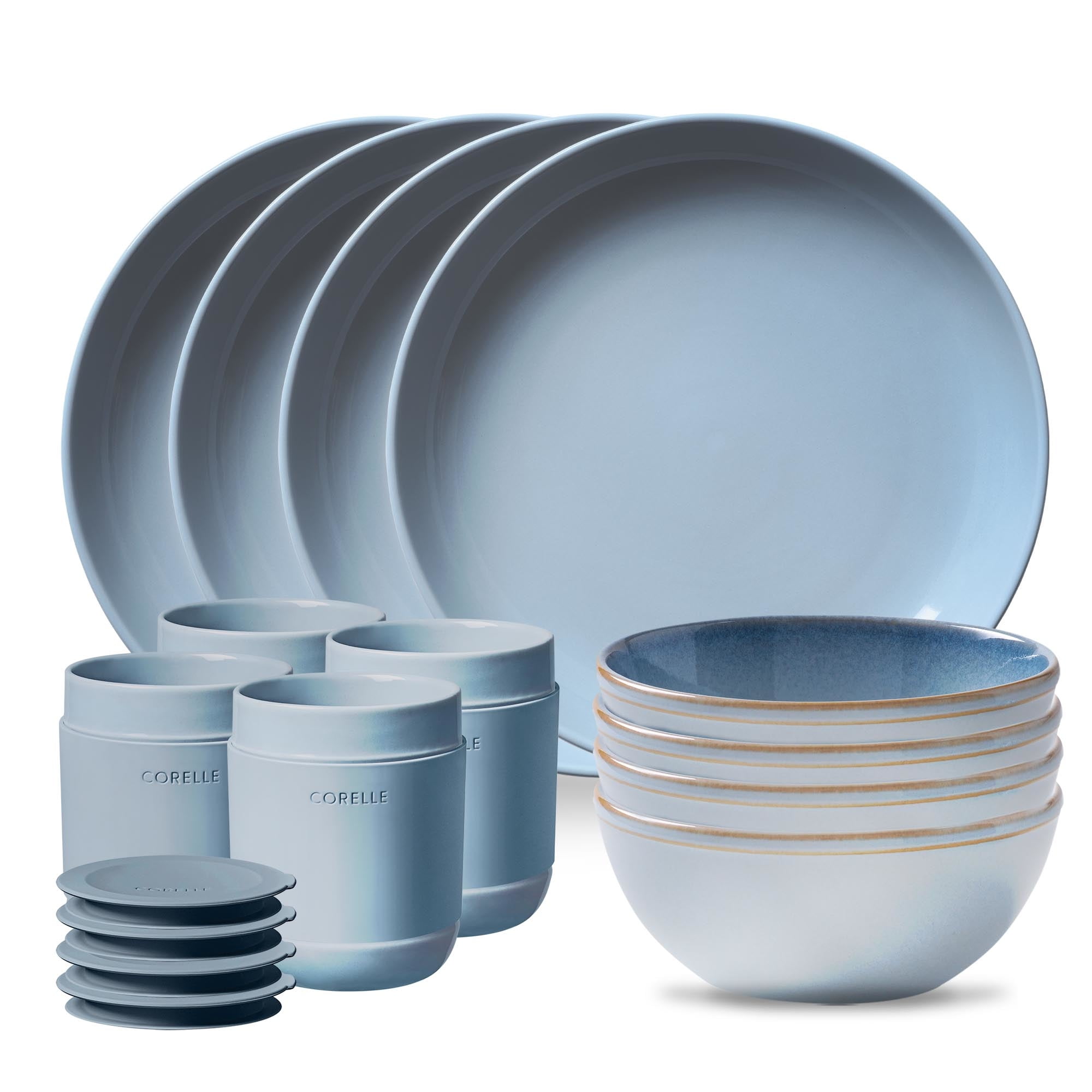 Corelle Stoneware 16piece Dinnerware Set, Service for 4, Nordic Blue