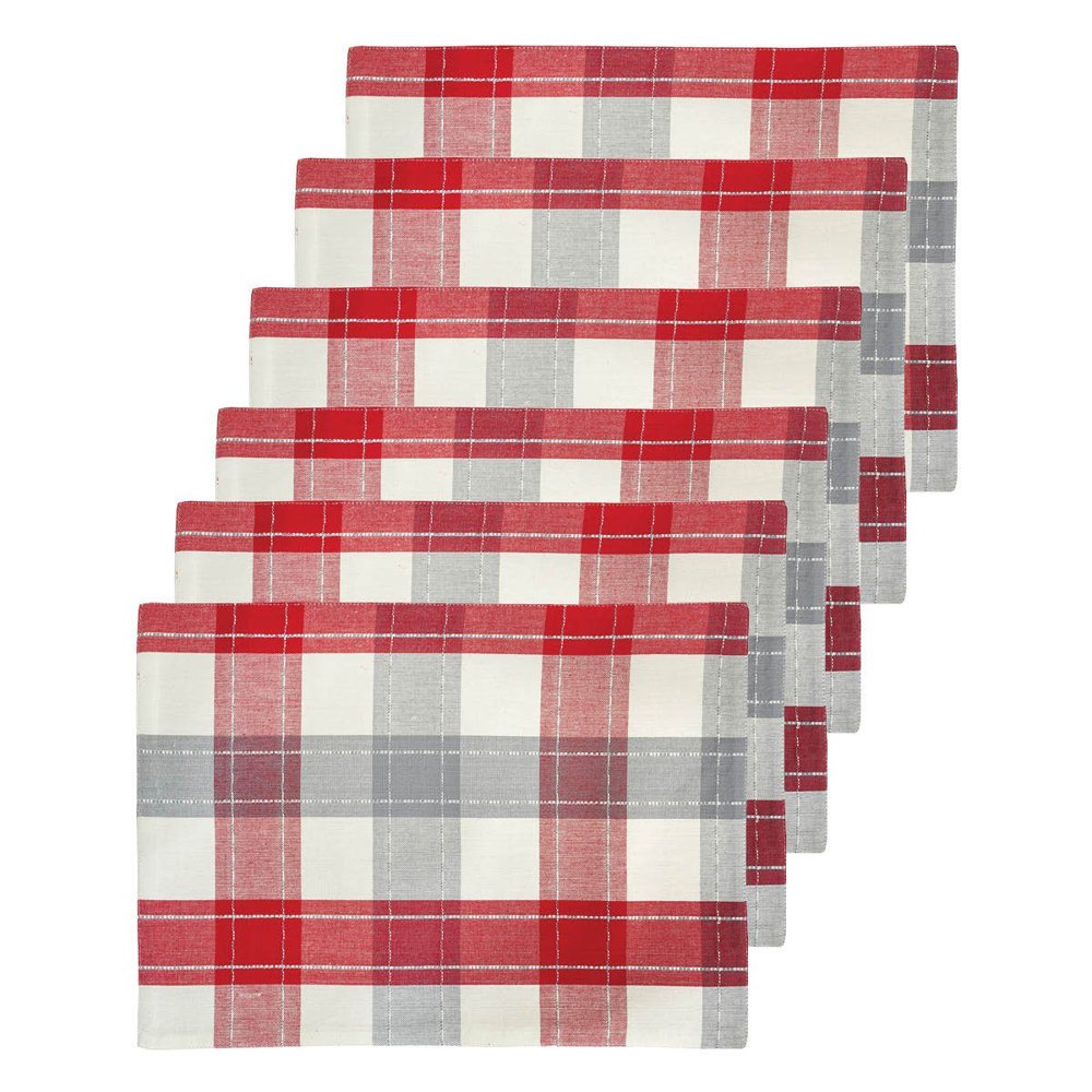 C&F Home Nordic Plaid Cotton Placemat Set of 6 Rectangular Placemat Set