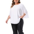 thumbnail image 4 of Agnes Orinda Women's Plus Size Chiffon Tops Petal 3/4 Sleeve Crew Neck Flowy Summer Casual Blouses 4X White, 4 of 6