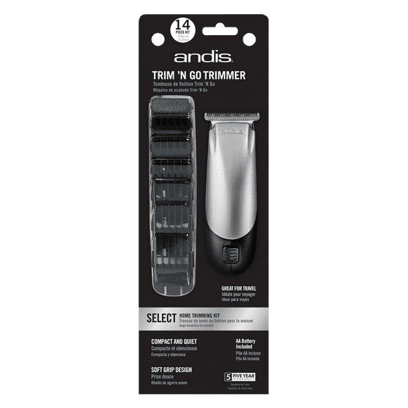 Andis Trim 'N Go T-Blade 14-Piece Portable Beard/Hair Trimmer Kit, Black/Silver (24870)