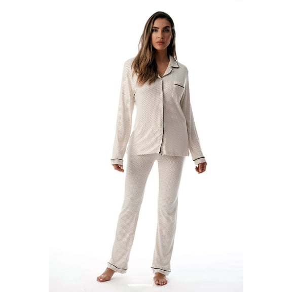 #FollowMe Womens Rayon-Spandex Pajama Pant Set Smooth & Comfy Sleepwear (Cream Dot, 2X)