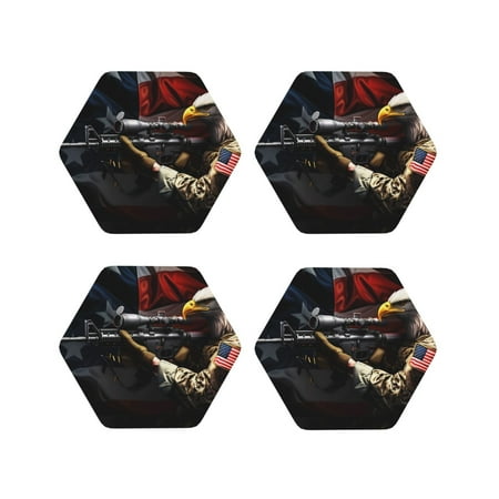 

Matuu American Bald Eagle Warrior for Cup Coasters Set of 4 Leather Coasters Desk Coasters for Office Measures 4” x 4”-Hexagon