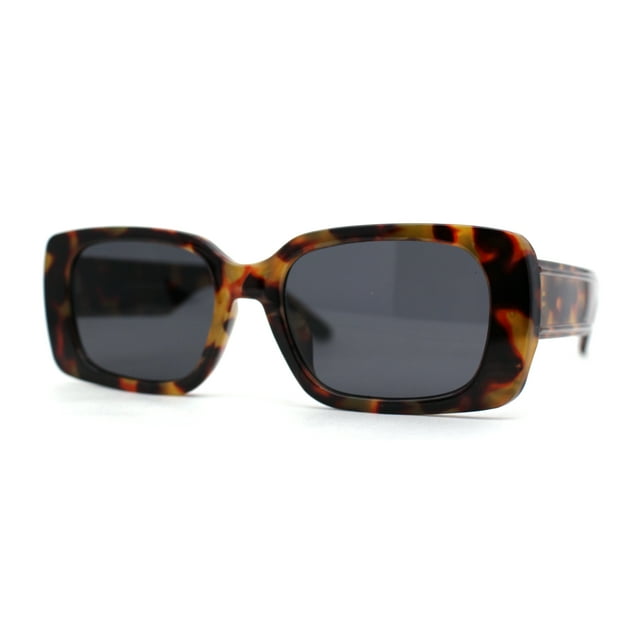 Lunettes de Soleil Mode pour Femmes Minimalistes Étroites Rectangulaires de Designer Écaille Noir