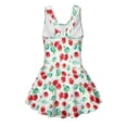 thumbnail image 5 of COEQINE Girls Beach Pool One Piece Swimsuit, Playful Tank Neck and Wide Straps Soft Swimwear with Flared Skirt, Comfortable Swimsuit for Girls 3-4 Years, Cherry Daisy Green, 5 of 8