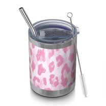 12oz Tumblers Pink and Pink Of Leopard Print Vacuum Insulated Stainless Steel Travel Tumbler Cups Mug with Lid and Straw for Beer,Coffee,Beverages with Cleaning Brush for Cold & Hot Drinks