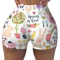 thumbnail image 2 of Lsque Spring Flowers Birds Pattern High Waisted Biker Shorts for Women-Tummy Control Fitness Athletic Workout Running Yoga Gym Shorts,Moisture-Wicking-Large, 2 of 9