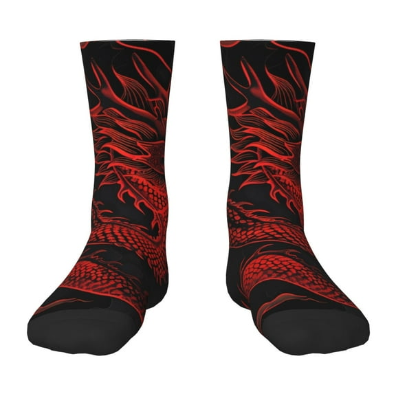 Honeii Red Dragon On Black Print Children's Colorful Socks,Unisex Kids and Toddlers' Cushioned Sock,Kids Athletic Crew Socks,for Everyday Wear and Sports