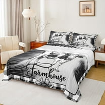 Homewish Farm Milk Cow Queen Sheet Sets,Rustic Farmhouse Cabin Flat Sheet,Classic Geometric Plaid Queen Fitted Sheet For Girls Boys,Super Cozy Room Decor,4pcs