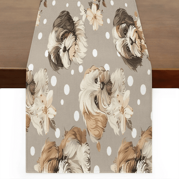 Qzaxky Table Runner Boho Table Runner Doodle Funny Dog Bohemian Boho Outdoor Table Runner Decoration for Indoor Outdoor Home Dinner Party Wedding Decor 13 x 36 Inch