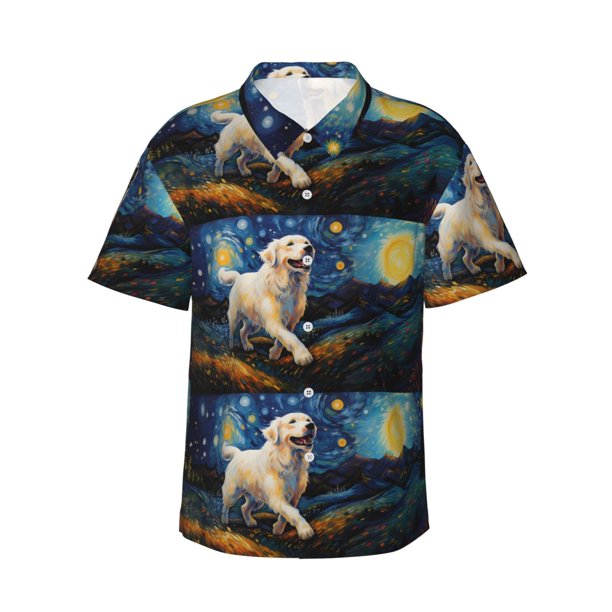 Fotbe Vintage Starry Sky Labrador A Camisa Hawaiana para Hombre Unisex – Camisa Casual de Verano con Botones de Manga Corta de Algodón y Lino,XX-Large