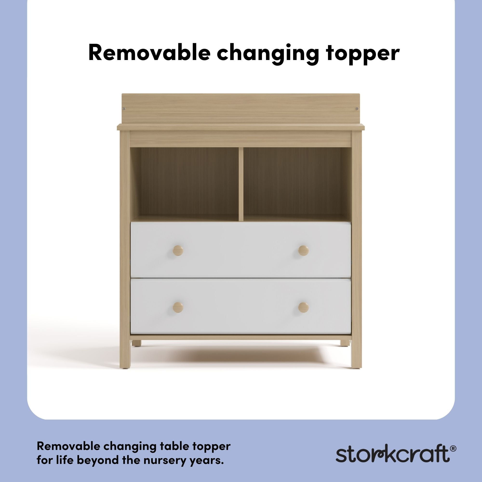 Storkcraft Alpine 2-Drawer Infant Changing Table Dresser, Driftwood with White