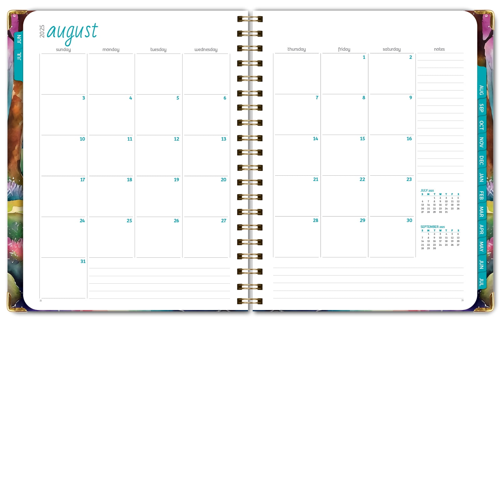 Academic Year 2025-2026 Planner, June 2025 - July 2026, 8.5"x11" Daily Weekly Monthly Planner Yearly Agenda, Hardcover, Bookmark, Pocket Folder and Sticky Note Set (Rainbow Trail)