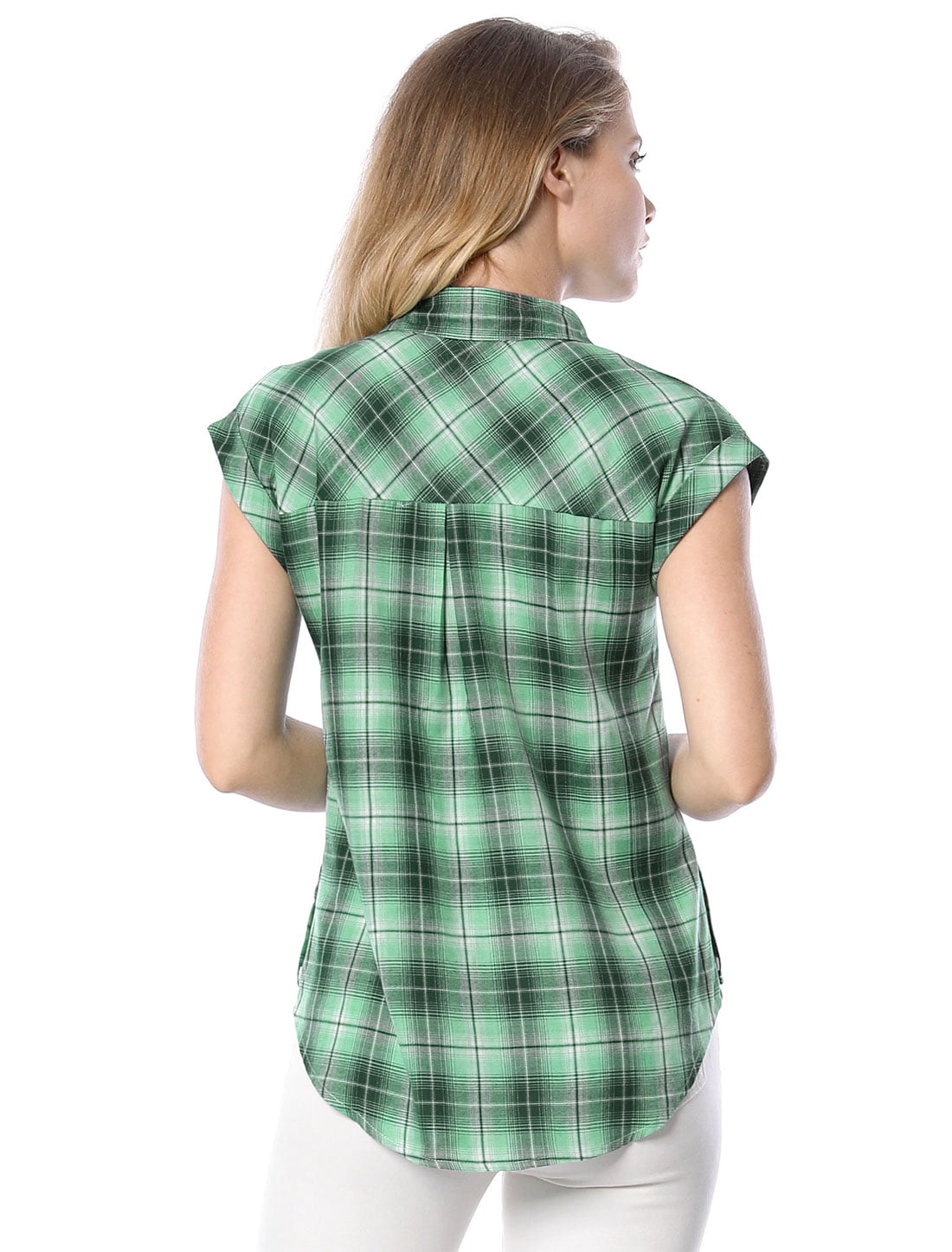 DARING DIVA Women's Summer Plaid Short Sleeves Button Down Tops 3XL Green