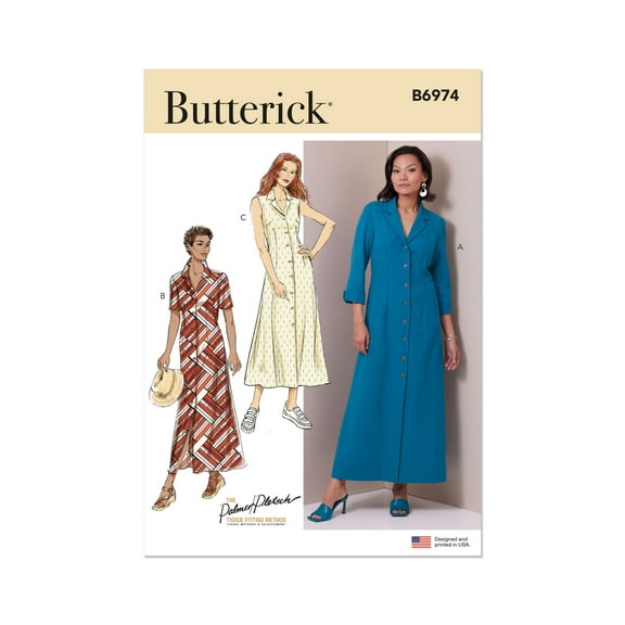 Butterick Sewing Pattern 6974 - Misses' Shirt Dress with Sleeve Variations by Palmer/Pletsch, Size: B5 (8-10-12-14-16)