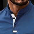 thumbnail image 5 of LEAVINGSUO Men's Stand Collar Long Sleeve Shirt Casual Loose Fitting Sports Breathable Top Dark Blue L, 5 of 7