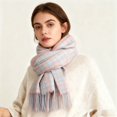 thumbnail image 2 of ManxiVoo Ladies Autumn Winter British Check Pattern Scarf for Commuting Neck Warmth and Cold Weather with Tassels Pink, 2 of 4