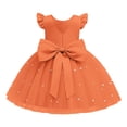 thumbnail image 5 of FINALGANG Girls Kids Solid Color Tulle Dress Ruffle Cap Sleeve Crewneck High Waist A Line Skirt Princess Party Dress For Daily Wear Orange 7-9 Years, 5 of 5
